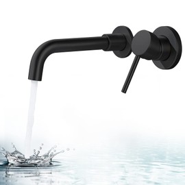 BANGPU Wall Mount Bathroom Basin Faucet Single Handle Wall Mount Vessel Faucet Matte Black with Swivel Spout Lavatory Vanity Faucet Wall Mount