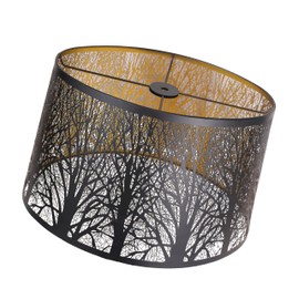 Lampshade Drum Lamp Shade (12×8)" Top x (14×10.5)" Bottom x 8.5" High (Spider) Metal Black Gold Large Oval Lamp Shades for Floor Lamp, Bedroom Lamp, Table Lamp Forest Etched Lampshades Replacement