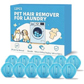 12 Pack Pet Hair Remover for Laundry, Reusable Dog & Cat Hair Catcher, Washer & Dryer Safe Laundry Balls, Anti-Tangle Design, Helps Remove Lint & Fur from