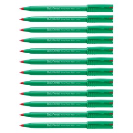Pentel R50 Rollerball Pen Green Barrel Water-based 0.8mm Tip 0.4mm Line Red Ref R50-B [Pack of 12]