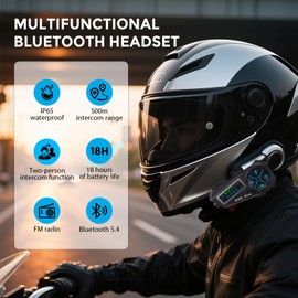 Motorcycle Bluetooth Headset, Motorcycle Headset for 2 People, Motorcycle Headset with 500 m Range, Wireless Motorcycle Helmet Headset with IP67 Waterproof Intercom Duration 15 Hours and FM Radio