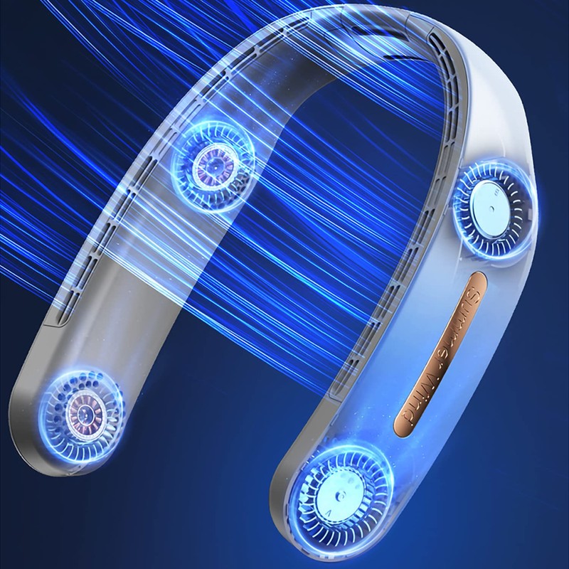 Bladeless Neck Fan, Rechargeable Battery Powered, Hand-Free, 3 Speed Control,