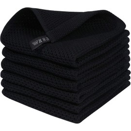 panos 100% Cotton Kitchen Cloth, Dish Towel, Absorbent and Quick Drying, Hand Towel, Solid Color Towel, Quick Drying Towel, Waffle Kitchen Towel with Loop, Set of 6, 11.8 x 11.8 inches (30 x 30 cm