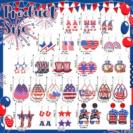 Nosiny 24 Pairs Wooden Independence Day Earrings Bulk 4th of July Earrings Patriotic Earrings Memorial Day Earrings Star USA Flag Earrings for Women