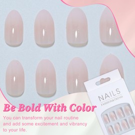 EternalClassic Almond Press On Nails Medium Pink White Ombre Fake Nails Press ons, Gradient Press on Nails Medium Almond Acrylic False Nails, 24PCS Glue On Nails Glossy Stick On Nails
