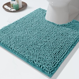 Yimobra Luxury Shaggy Toilet Bath Mat U-Shaped Contour Rugs for Bathroom, 24.4 X 20.4 Inches, Soft and Comfortable, Maximum Absorbent, Dry Quickly, Non-Slip, Machine-Washable,Teal Blue