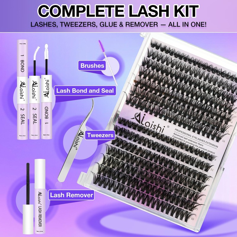 AILAISHI Lash Clusters Kit, DIY Cluster Eyelash Extensions 9‑16mm, 40D+50D,