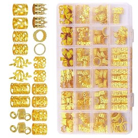 220 Pcs Gold Hair Charms for Braids Braid Rings Cuffs Metal Hair Decorations for Women Dreadlock Accessories Loc Clips Jewelry for Viking Hair Braidin