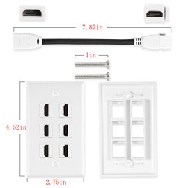 MXTECHNIC Single Port 4K HDMI Wall Plate Outlet Cover with 6 Inch Female to Female High Speed HDMI Pigtail Cable for Video Game Systems,TV Boxes(6-Port)