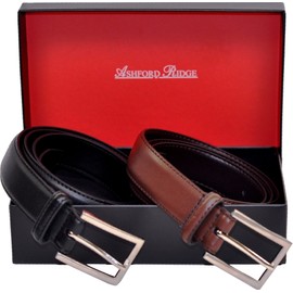 Ashford Ridge Mens 30mm Black and Brown Leather Belts Gift Set (waist sizes 44" - 48")