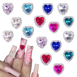 ROFIBUT Heart Nail Charms Colorful Love Metal Alloy Nail Rhinestones 3D Silver Valentine's Day Flat-Back Nail Diamonds Shiny Crystal Nail Gems Nail Jewelry for Women Girls Nail Art Decoration 16Pcs
