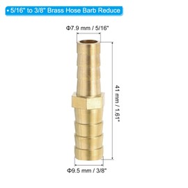 PATIKIL 5/16" to 3/8" Brass Hose Bar Reducer, Reducer Splicer Mender Adapter with 2 Barb Hose Fittings and 4 Stainless Steel Clamps for Air, Water, Fuel
