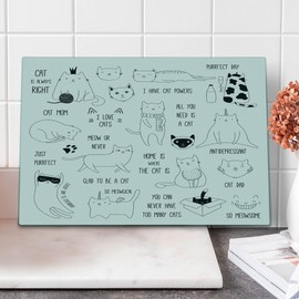 Ambesonne Cats Cutting Board, Doodle Composition of Animals with Various Words Hand Drawn Design, Decorative Tempered Glass Cutting and Serving Board, Large Size, Dark Chestnut Brown and White