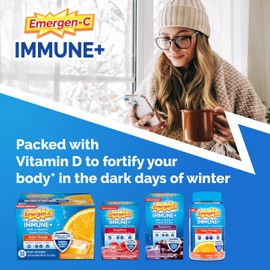 Emergen-C Immune+ Immune Gummies, Vitamin D Plus 750 mg Vitamin C, Immune Support Dietary Supplement, Caffeine Free, Gluten Free, Raspberry Flavor - 45 Count | Emergen-C
