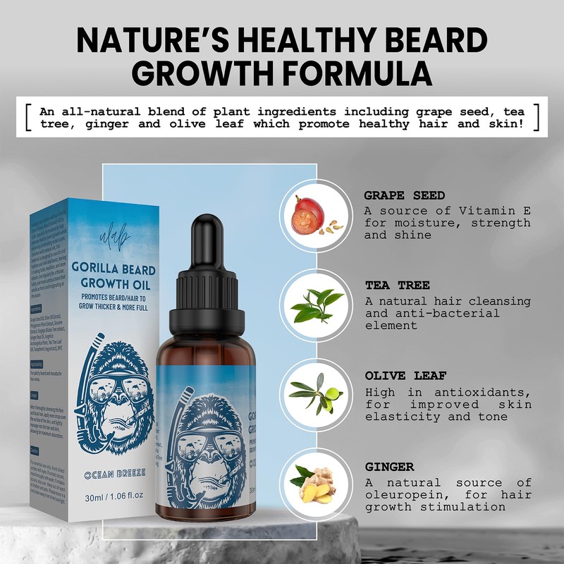 uLab Beard Growth Oil for Men - 30ml, Ocean Breeze