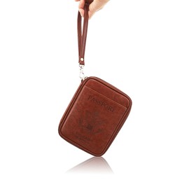 ACdream Leather RFID Blocking Wallet Case Bag for Family Travel Passport Holder, Brown