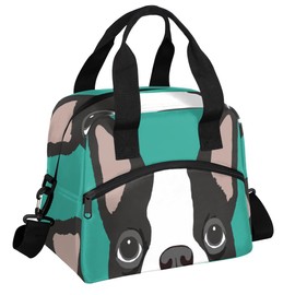 Aglebo Cute Boston Terrier Dog Insulated Lunch Bag for Women Men, Reusable Lunch Box Container with Adjustable Shoulder Strap Large Leakproof Thermal Lunch Cooler Bag for Adult Work Picnic Office