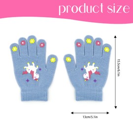 CHEERYMAGIC Kids Gloves, Winter Knitted Colorful Unicorn Gloves Magic Full Finger Gloves Stretchy Warm Gloves Children Mitten for Boys and Girls 7-13 Years Old A7DJSYHST (light blue)