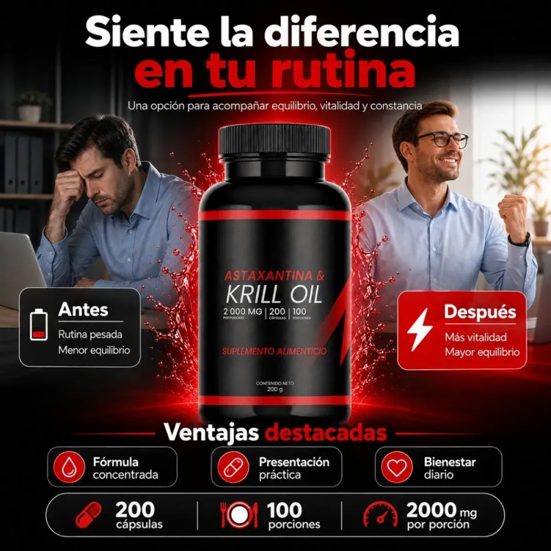 Krill Oil Y Astaxantina 2000 Mg Suplemento 200 Cápsulas