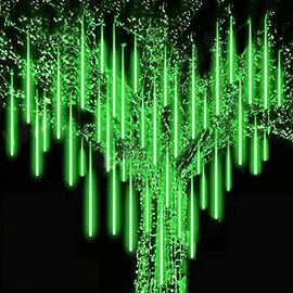 String Lights with UK Plug, Meteor Shower Rain Lights, 30CM 8 Tubes Falling Rain Drop Lights, Waterproof Christmas Icicle Lights for Weddings Party Xmas Tree Outdoor Garden Decoration (Green)
