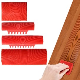 Uwiyo Pack of 4 Wood Grain Tool, Rubber Painting Tool for Wall Decoration, Wood Grain Stencil, Graining Tool, Wood Grain for DIY Furniture, Painting, Wall
