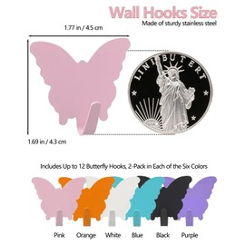 DueHoppee 12 Pack Self-Adhesive Hooks for Wall, Multi-Color & Multi-Shapes, Stainless Steel Key Hangers, Decorative Hook for Hanging Hats, Bags, Towels (Butterfly Shaped)