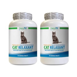 HAPPY PET VITAMINS LLC cat Anxiety Supplies - CAT Relaxant - Anxiety and Stress Relief - Natural Calmer - Premium - cat Relaxant - 2 Bottles (180 Chewable Tabs)