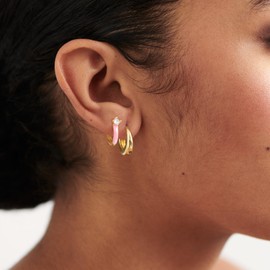 KissYan Gold Huggie Enamel Earrings for Women, 14K Gold Plated Cute Colorful Small Hoop CZ Lightweight Hypoallergenic Cuff Earrings Fashion Jewelry Gifts with Gift Package (Pink)