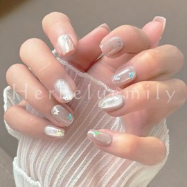Herbeluemily Nail Tip, Press-On Nail, Easy and Easy False Claw, Self Nail D, Aurora x Butterfly, S