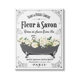 Stupell Industries Fleur a Savon Vintage Parisian Bathroom Floral Tub Canvas Wall Art, Gallery Wrapped, White