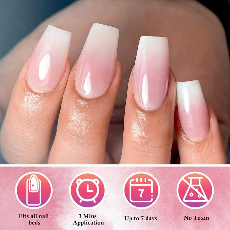 AddFavor 240pc Ombre Press on Nails Long Square, Acrylic Fake