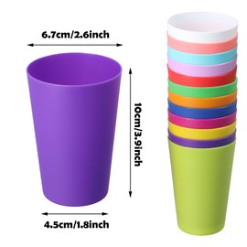 12 Pcs Plastic Cups Coloured, Reusable Plastic Tumblers for Kids, 260ml, Drinking Cups Tumblers Set, Picnic Camping Cups Stackable, Plastic Party Cups for Kitchen Indoor Outdoor BBQ’s Travels