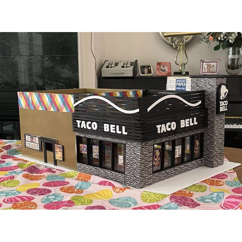 Spencer-3D CUSTOMER CUSTOM ORDER O-Scale Taco Bell Restaurant 3D Sign