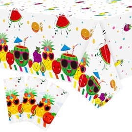 BeYumi 3 Packs Fruit Theme Table Cover Decorations Watermelon Pineapple Disposable Plastic Tablecloths for Kids Birthday Baby Shower Summer Fruit Hawaii Party Decorations Supplies, 54x108 inch