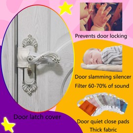 SLIFEOW Door Handle Silencer Cloth Latch Covers, Baby Door Cover Quiet Close Pads to Reduce Slamming Noise, Door Latch Cushion with 3 Hooks to Prevent Slamming (3, Beige, 4.1 * 3.1 inches)