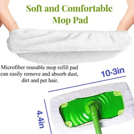 4 Pack Reusable Mop Refill Pad Suitable for Swiffer Sweeper Wet Mop,Strong Adsorption Power, Microfiber Mop Refills Pads,Dry Wet Pad Refills for 10-12 inch Sweeper Mops,Washable Duster Mopping Refills