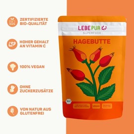 Lebepur Lebepur BIO Hagebuttenpulver 1kg | aus biologischer Landwirtschaft | Rohkostqualit?t | 100% Hagebutten Pulver | Vitamin-C-Quelle | rckstandskontrolliert | glutenfrei und laktosefrei | laborgeprft