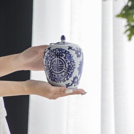 A&B Home Ginger Jars for Home - 6" Blue and White Porcelain Vase, Ancient Floral Pattern Ceramic Jar with Lid, Bedroom Living Room Console Table Accent Kitchen Dining Table Centerpiece, Set of 2