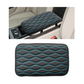 Wevdn Car Center Console Cushion Pad, 12.48×7.40 Inches Waterproof Car Armrest Seat Box Cover, Comfortable PU Leather Vehicle Armrest Cover Protector, Car Decor Interior Accessories (Black＋Blue)