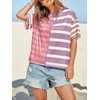 Tankaneo Womens Summer Striped Shirts Casual Color Block Short Sleeve