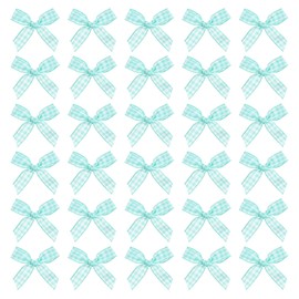 MECCANIXITY 100 Pcs Mini Gingham Ribbon Bows 1.8 Inch Checkered Plaid Bow Fabric Satin for Craft DIY Cake Sewing Wedding Birthday Party Wrapping Christmas Decoration, Blue White