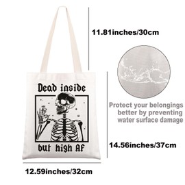 JNIAP Weed Stoner Tote Bag Weed Lover Gift Skeleton Stoner Gifts Dead Inside But High AF Shoulder Bag, Dead Inside Tb, Large