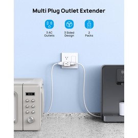 TROND Multi Plug Wall Outlet Extender - 3 Pack Horizontal Outlet Splitter, 3 Way Plug Extender, Multiple Plug Extension Outlet Adapter for Home Office Dorm Room Cruise Ship Travel Essentials, White