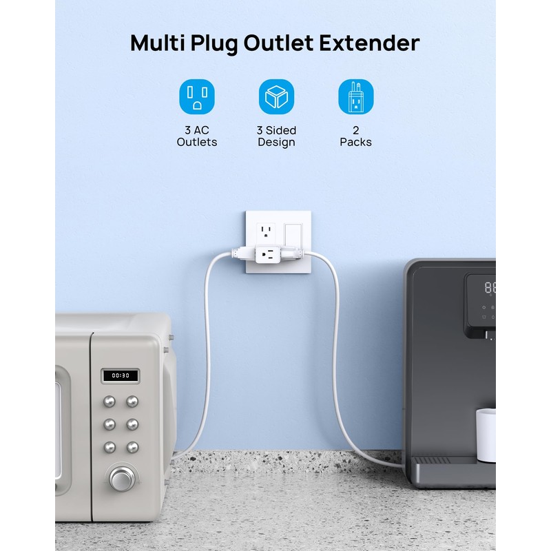TROND Multi Plug Wall Outlet Extender - 3 Pack Horizontal
