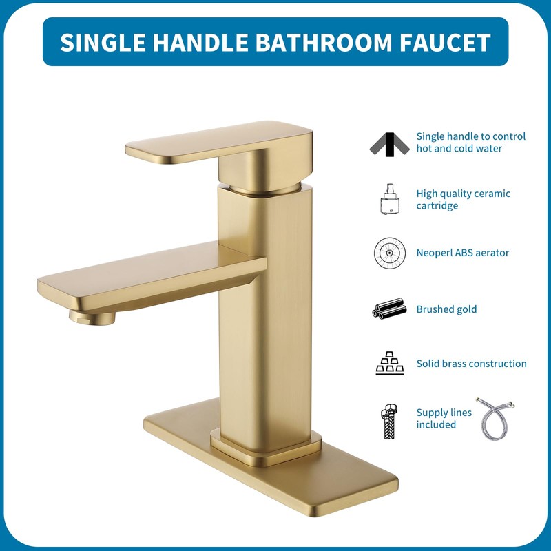 Weshi Bathroom Faucet, Modern Single Hole Bathroom Basin Faucets, Brass