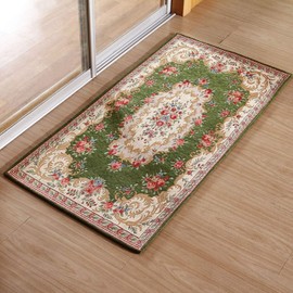 INSIMAN Entrance Mat, Carpet, Outdoor, Indoor, Flower, Stylish, Door Mat, Mud Removal, Gobelin Weave, Non-slip, Washable, Floor Heating, 19.7 x 31.5 inches (50 x 80 cm), Floral Pattern, Commercial Use, Home and Office, Green