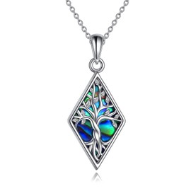 YAFEINI Tree of Life Necklace Jewellery for Men Sterling Silver Tree of Life Necklace Pendant Gift for Women Girls, Sterling Silver, Abalone Shell