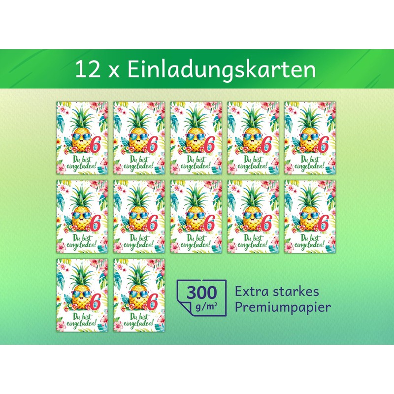 Junaversum 12 Invitations for 6th Children's Birthday Girls Pineapple Children