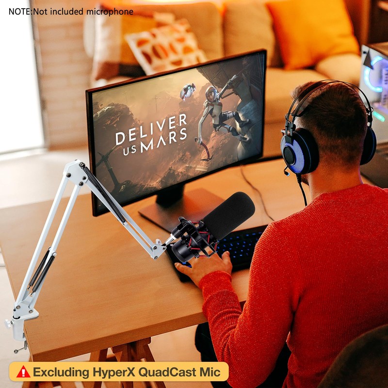 For HyperX QuadCast S White Boom Arm - White Mic
