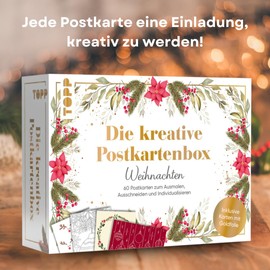 TOPP The Creative Postcard Box: Christmas 60 Postcards for Colouring, Cutting and Customising. High-quality Cardboard Box, 60 Cards with Motif Print, White